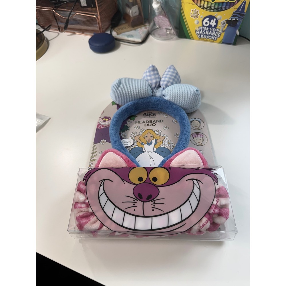 Disney Alice in Wonderland Headband Duo Spa Set Cheshire Cat Blue Bow 2 Count